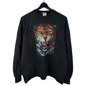 Vintage 90s Fashion Threads Single Stitch Tiger Nature Black Shirt Size XL